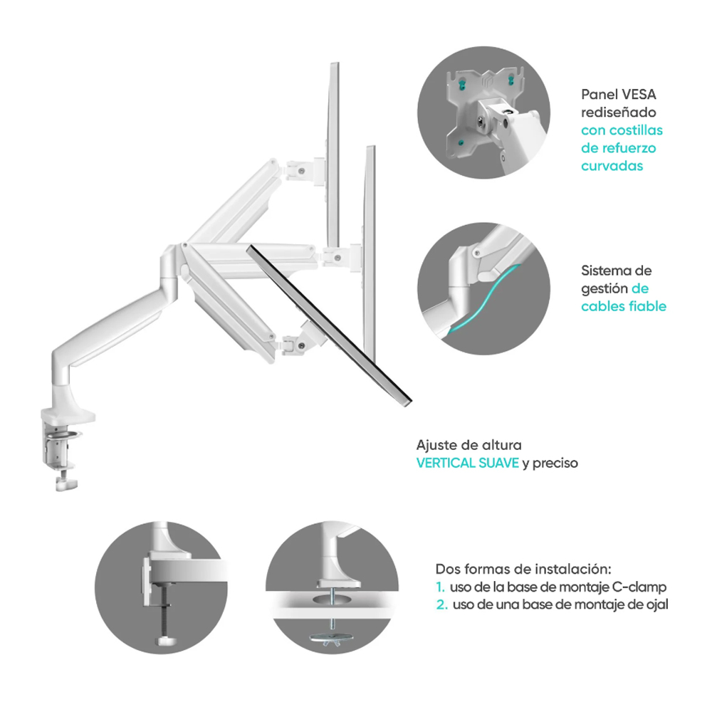 Soporte para dos monitores 13" a 32" de hasta 9 kg (x2), blanco G200-W - Imagen 10